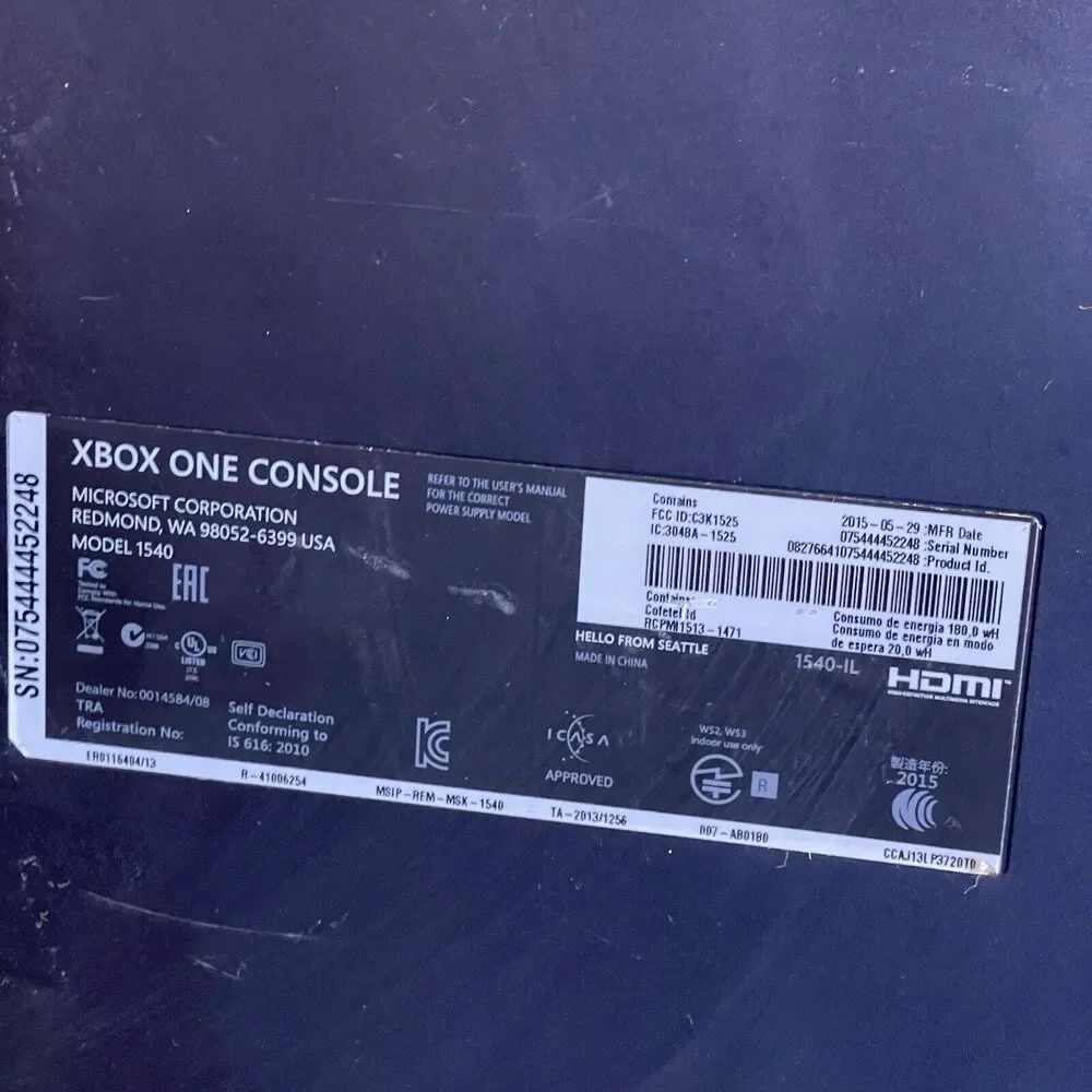 Microsoft Xbox One Black 1540 Console - No Power - For Part Or Repair As Is